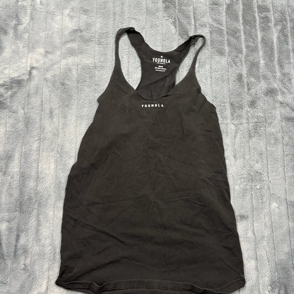 YoungLA Mens Racerback Stringer Tank Top Black Cotton Lycra Gym Shirt Medium